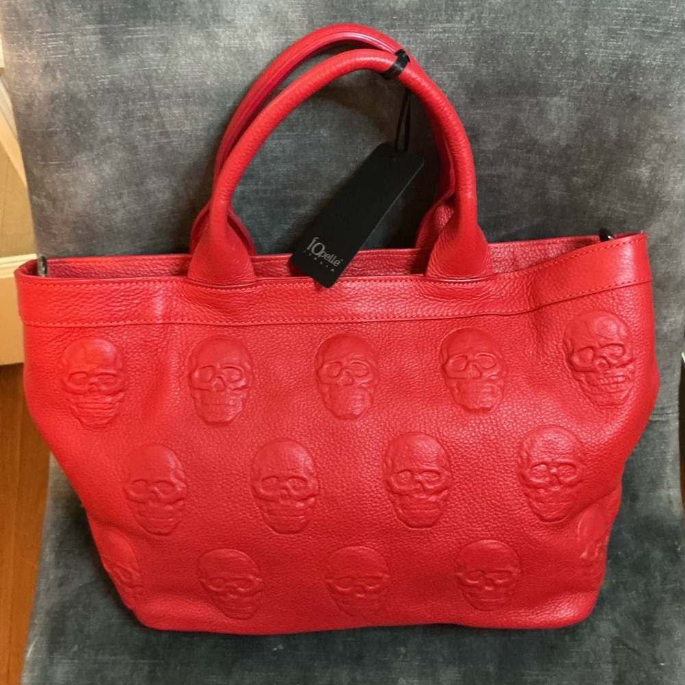 Red Skull Embossed Tote Bag